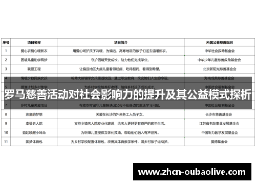 罗马慈善活动对社会影响力的提升及其公益模式探析